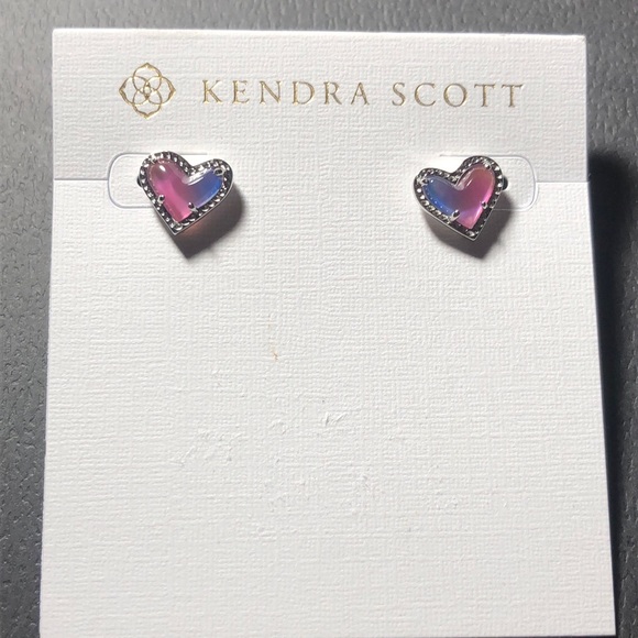 Kendra Scott Ari Rhodium Plated Watercolor Illusion Heart Stud Earrings NWT - Picture 4 of 14